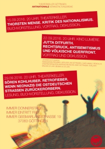 Do. 22.9.2016, 20:30 Uhr (Einlass: 20:00 Uhr), GÖTTINGEN, Jutta Ditfurth: "Rechtsruck, Antisemitismus und völkische Querfront", Vortrag & Diskussion.